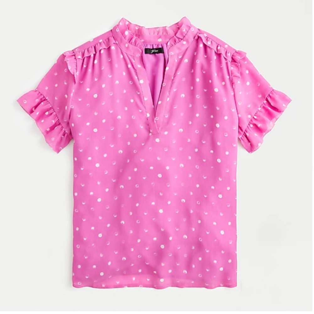 J. Crew Pink & White Dotted Blouse- 3x